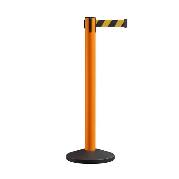 Stanchion Belt Barrier Orange Post 16ft.Black/Yel Belt, Montour Line, Mfr#: MS650-OR-BYD-160